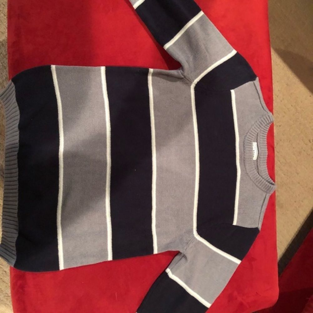 Boys Navy and Gray Striped Sweater